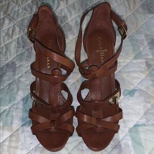 Cole Haan Brown Strappy Sandals with Intricate Design